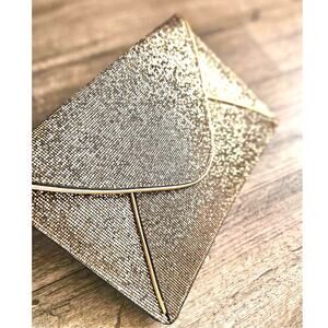 Large Gold Glitter Envelope Clutch With Gold Trim
